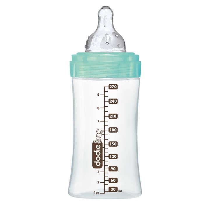 Dodie Initiation+ Anti-Kolik 3-stufige Glas-Babyflasche ab 0 Monaten, Vögel Grün, 270 ml