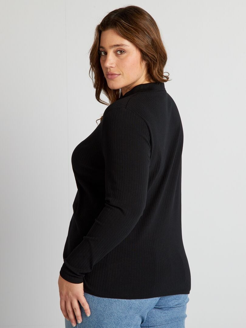 T-shirt met lange mouwen en colkraag - zwart