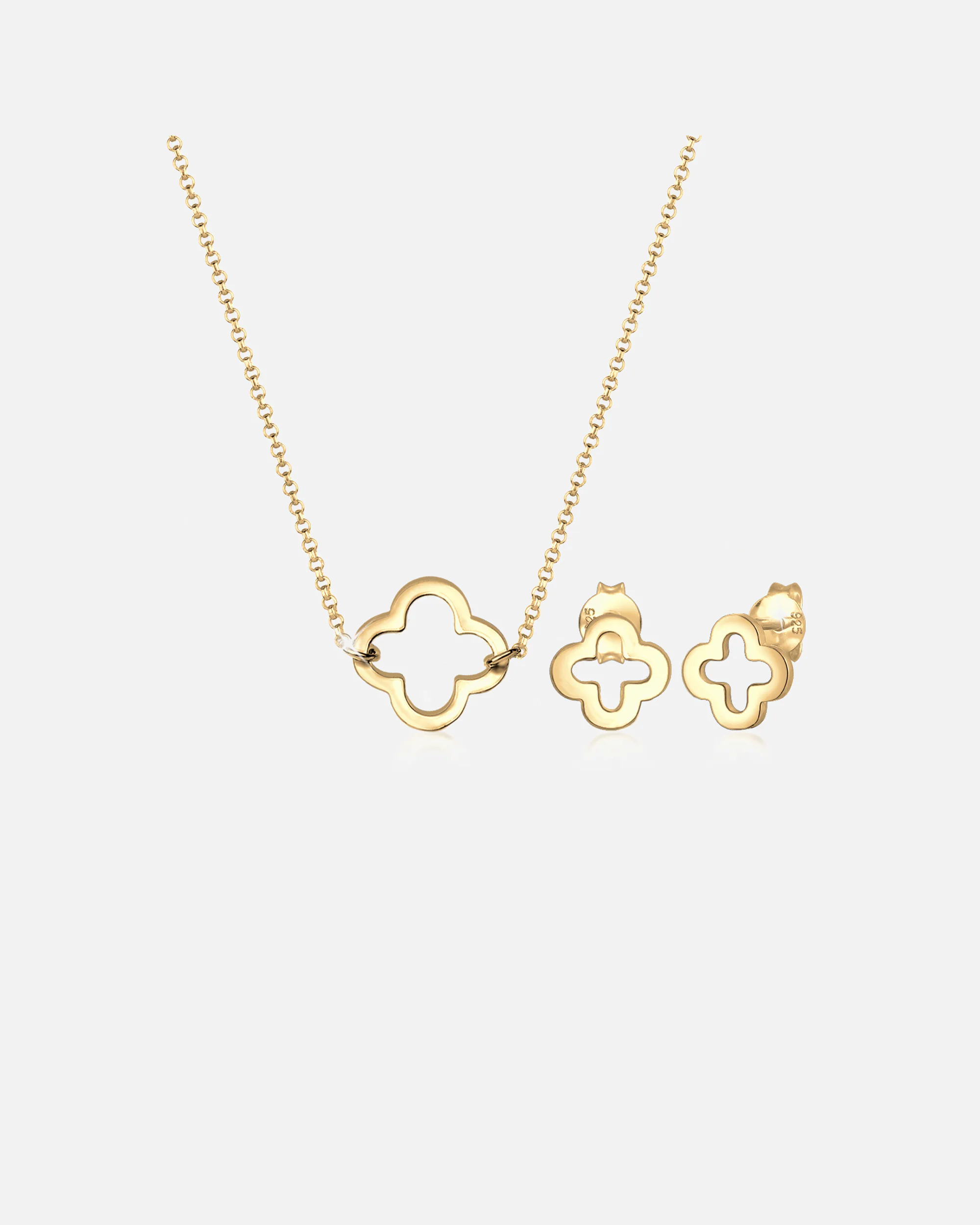 Elli de Bijoux Lot Trèfle Porte-Bonheur Talisman Collier Clous d'Oreille Femme (925/1000) Argent