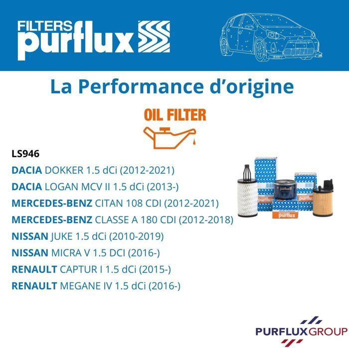 Filtro de aceite de motor LS946 para DACIA Duster Logan Sandero y RENAULT Captur Clio Kadjar Kangoo Megane Scenic 1.5 dCi