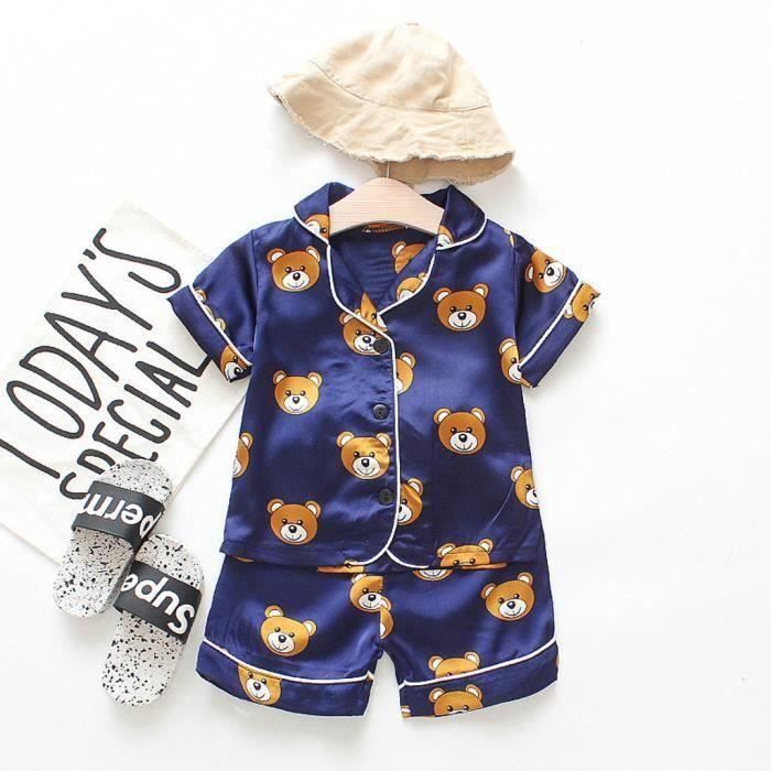 Pijama para niño - FUNMOON - Dibujos animados - Camiseta y pantalón corto - Azul marino - Para niños pequeños