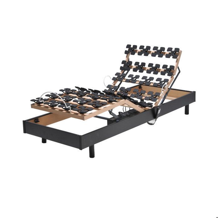 Adjustable electric bed base with slats, 80x200 cm, black