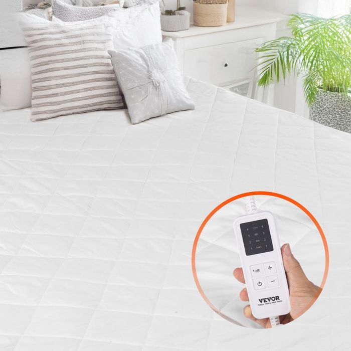 Cubrecolchón calefactable VEVOR - 150x80 cm - Calentador eléctrico de cama de tejido cepillado con 4 niveles de calor - Temporizador de 12 horas