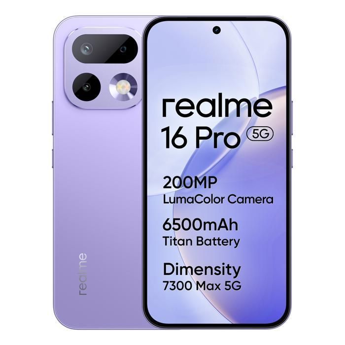 realme 16 Pro 5G Smartphone 8+512 GB, 200 MP AI Camera, 7000 mAh Battery, Violet Orchid