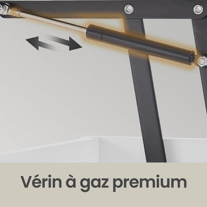 Tavolino da caffè con piano sollevabile, molla a gas e vano contenitore a giorno, per ufficio o sala da pranzo, bianco.