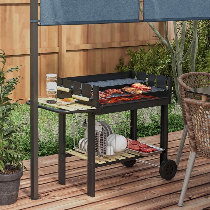 Outsunny - Barbecue à charbon - Métal - 113x53.5x82.5cm - Noir