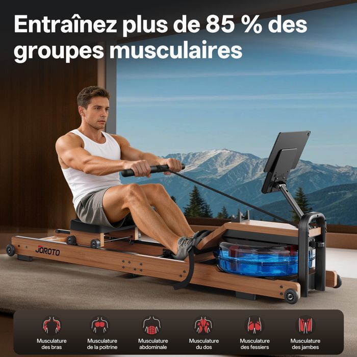 Rameur - JOROTO - MR260 - Capacité 120 kg - Bluetooth et application mobile - Résistance électromagnétique