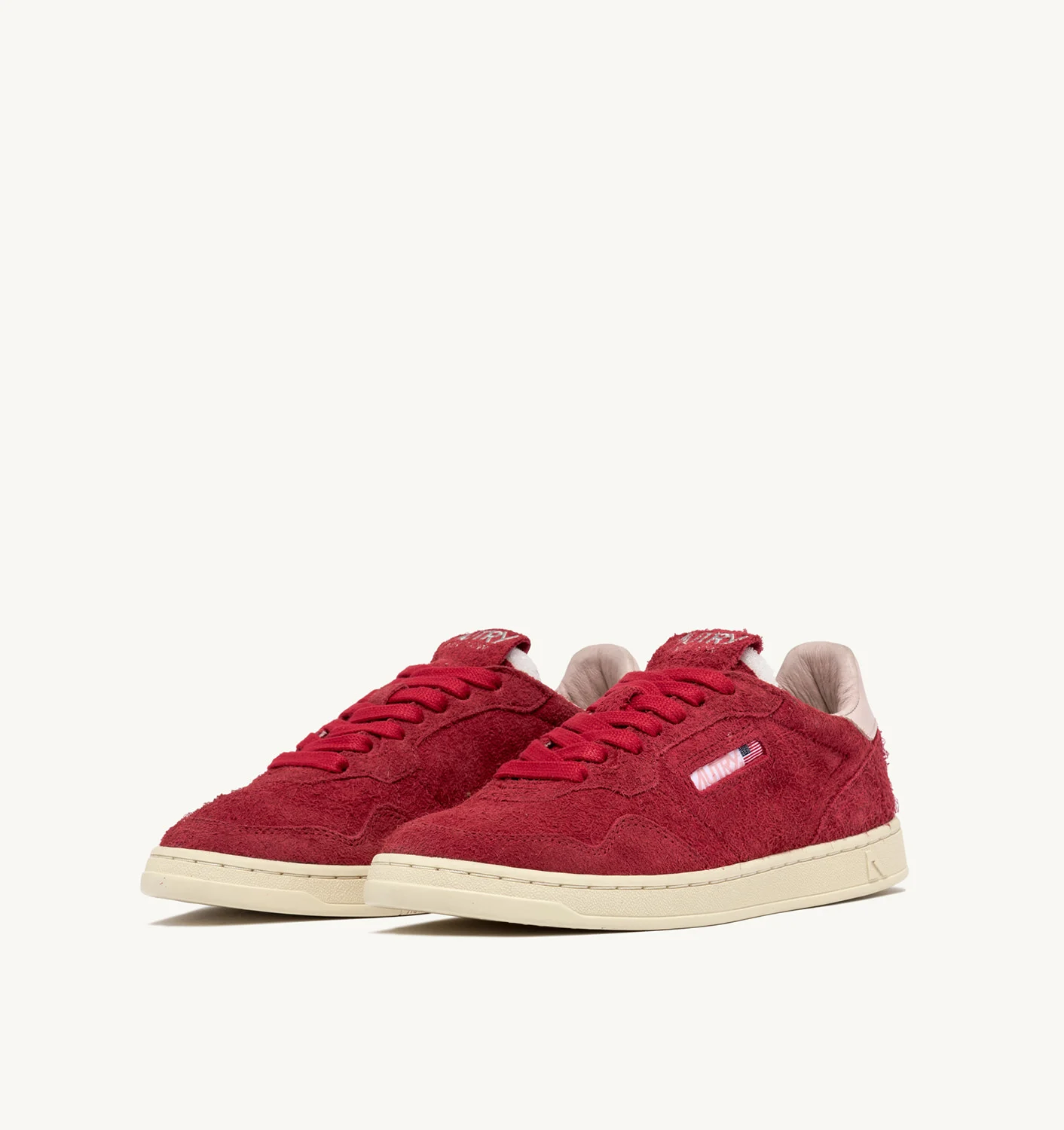 TENIȘI MEDALIST FLAT LOW DIN PIELE ÎNTOARSĂ ROSSO ȘI ROZ PUDRĂ