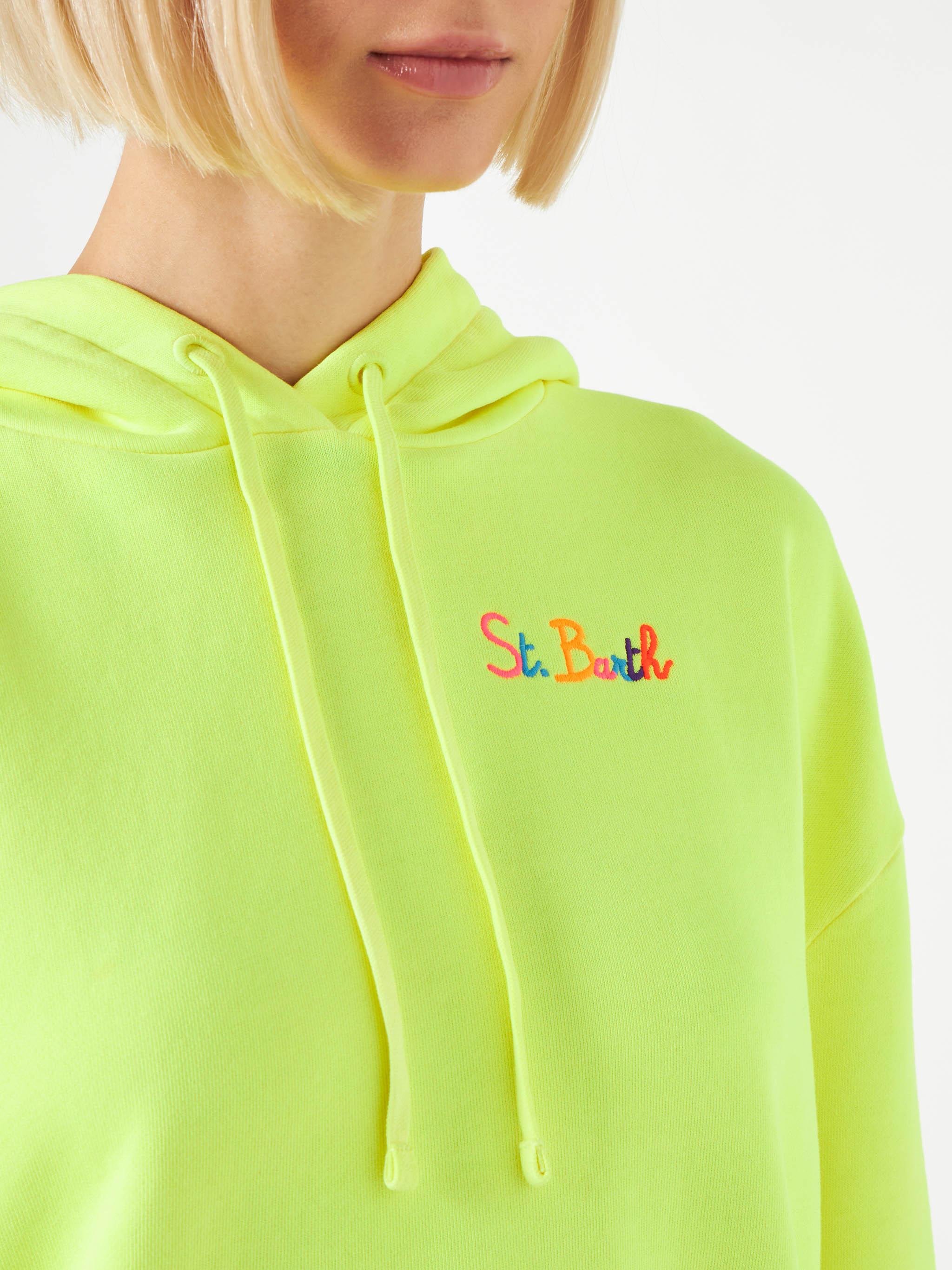 Neongelber Hoodie mit St. Barth-Stickerei