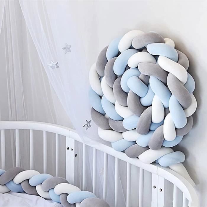 Protector de cama 3M con forma de serpiente, cojín trenzado de terciopelo suave para sofá, 100% hecho a mano (gris + blanco + azul).