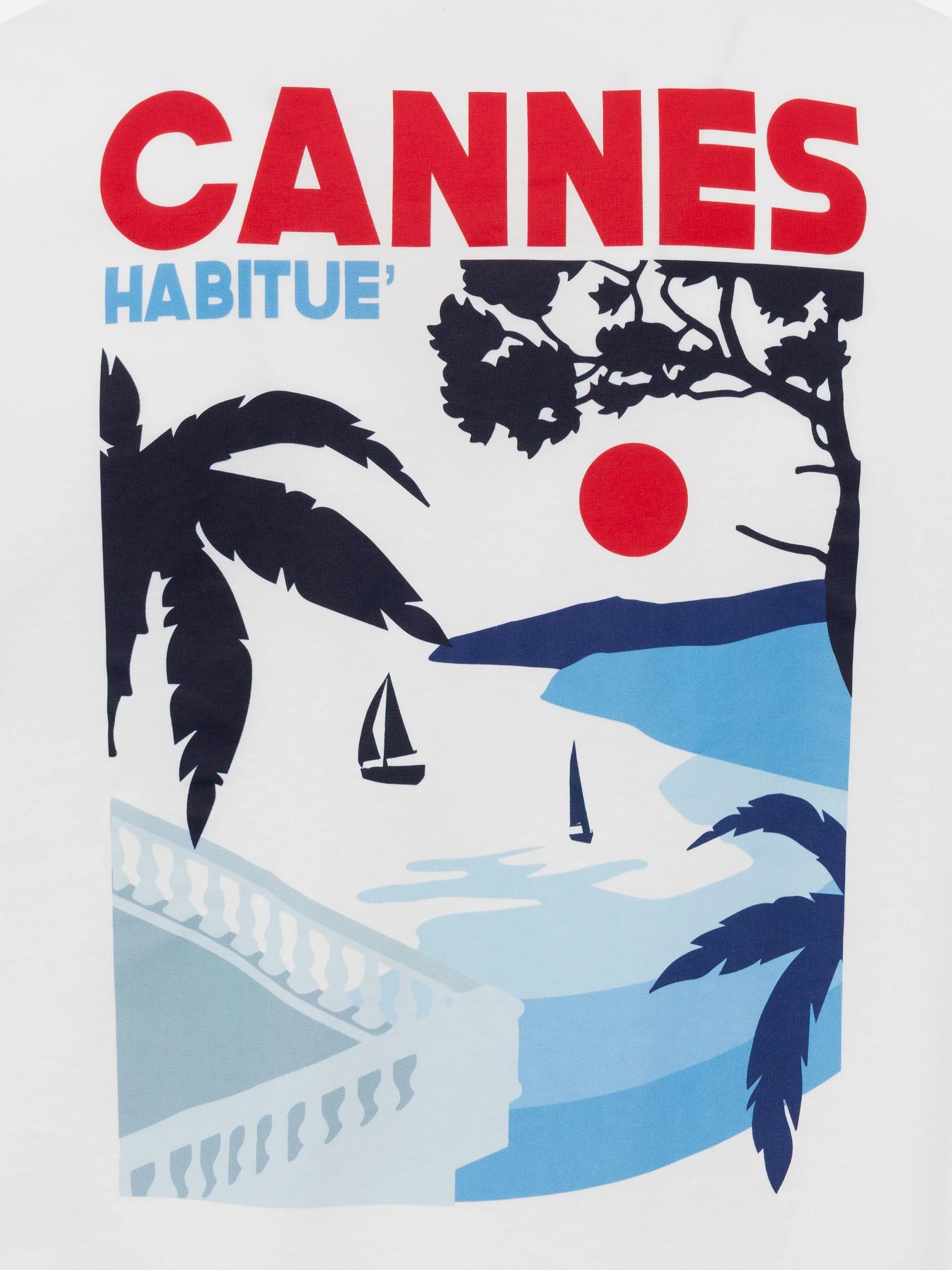 T-shirt voor heren van biologisch katoen met print van een ansichtkaart van Cannes.