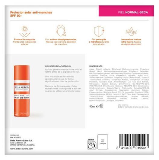 Apsauginis kremas nuo saulės nuo tamsių dėmių SPF 50 normaliai ir sausai odai. Nemokamas kosmetinis maišelis. Veido apsauga.