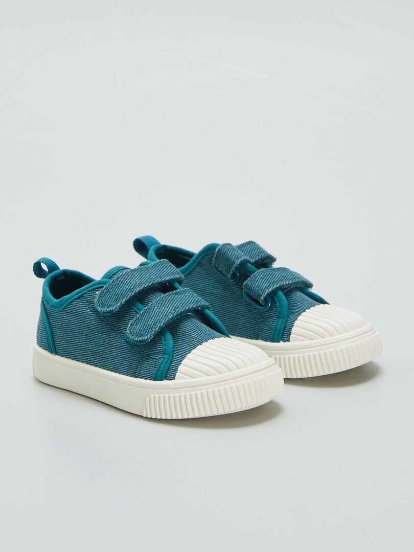 Tênis de cano baixo em lona jeans com rasgos - AZUL