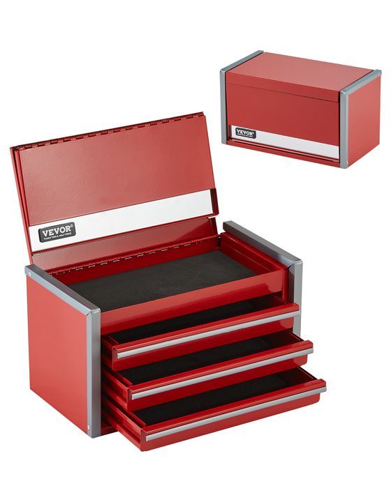 Cassetta portautensili in metallo VEVOR - 218,4 mm - Cassetta portautensili portatile in acciaio con 3 cassetti, piccola cassetta portautensili - Rossa