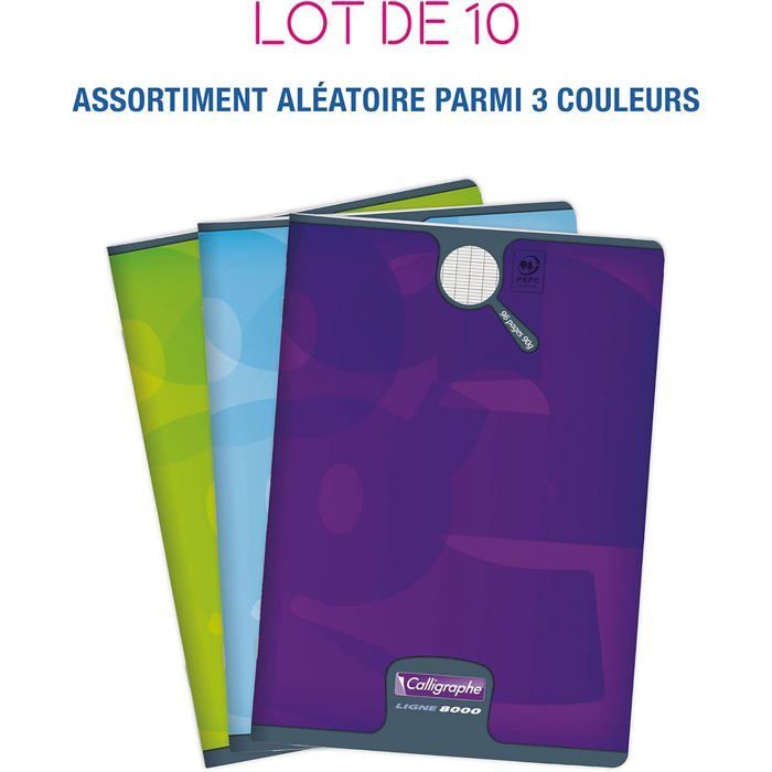 Calligraphe Lot de 10 Cahiers Agrafés - A4 21x29,7 cm - 96 Pages Grands Carreaux - Papier Blanc 90 g  - Couleurs Aléatoires