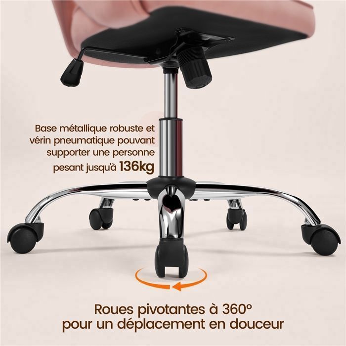 Fauteuil de Bureau en Velours - YAHEETECH - Dossier Capitonné - Assise Réglable en Hauteur - Rose