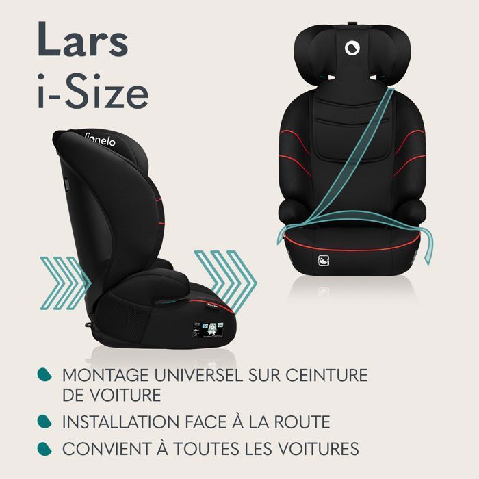 Seggiolino auto LIONELO Lars i-Size - 100-150 cm - Gruppo 2/3 - Poggiatesta regolabile - Nero/Blu