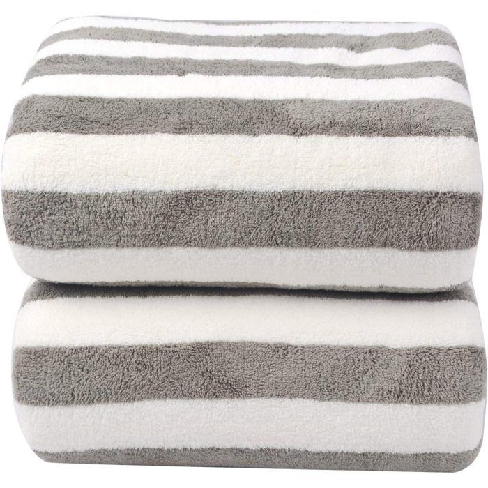 Toalla de baño grande de microfibra (70x140 cm), ultrasuave, absorbente, juego de 2 toallas grises