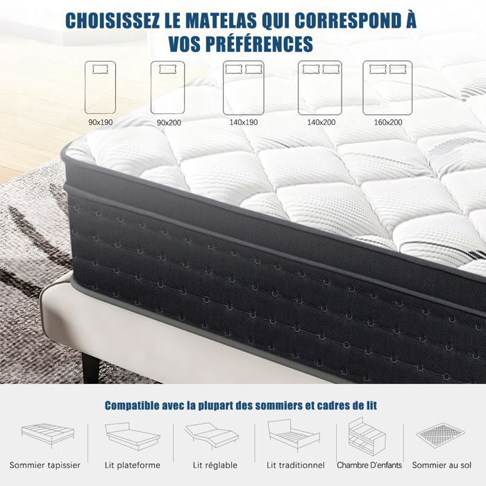 Mattress 160x200, Foam mattress for 2 people, Medium firmness, Skin-friendly and breathable, 30 cm thick
