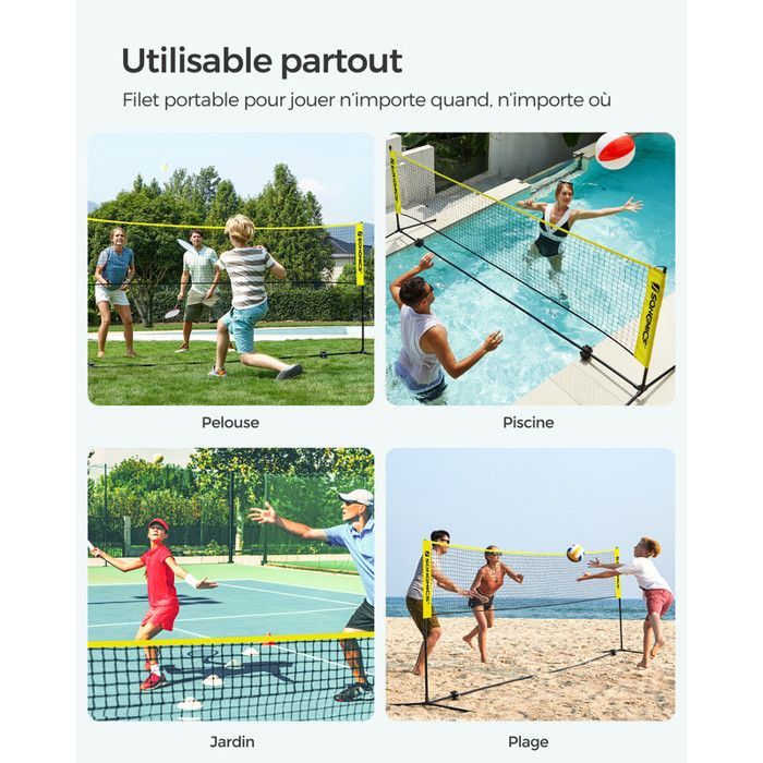 Red de bádminton y voleibol de 4 m, altura ajustable, set de tenis portátil, color amarillo.