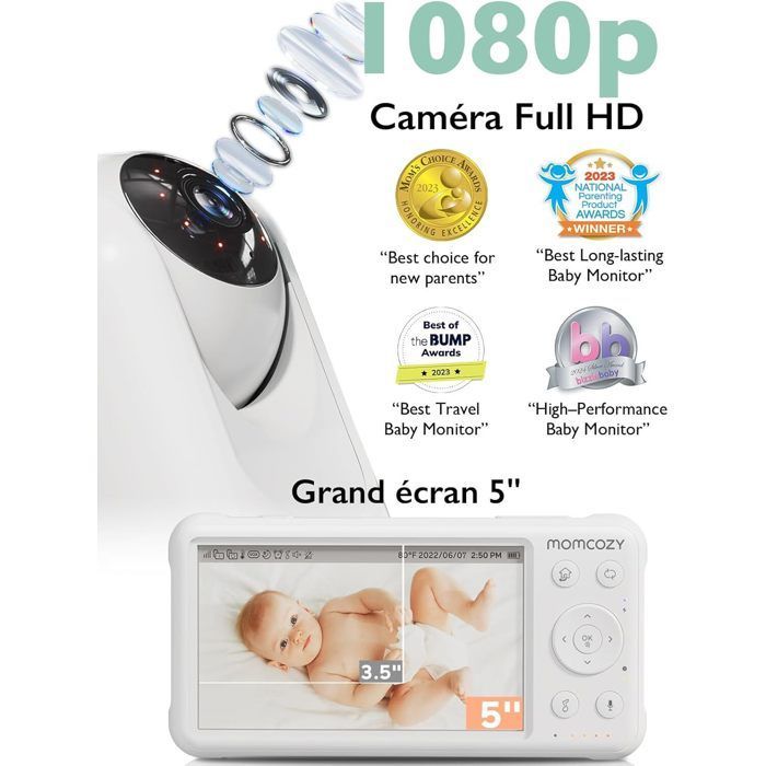 Monitor de bebé Momcozy con cámara, pantalla HD de 5