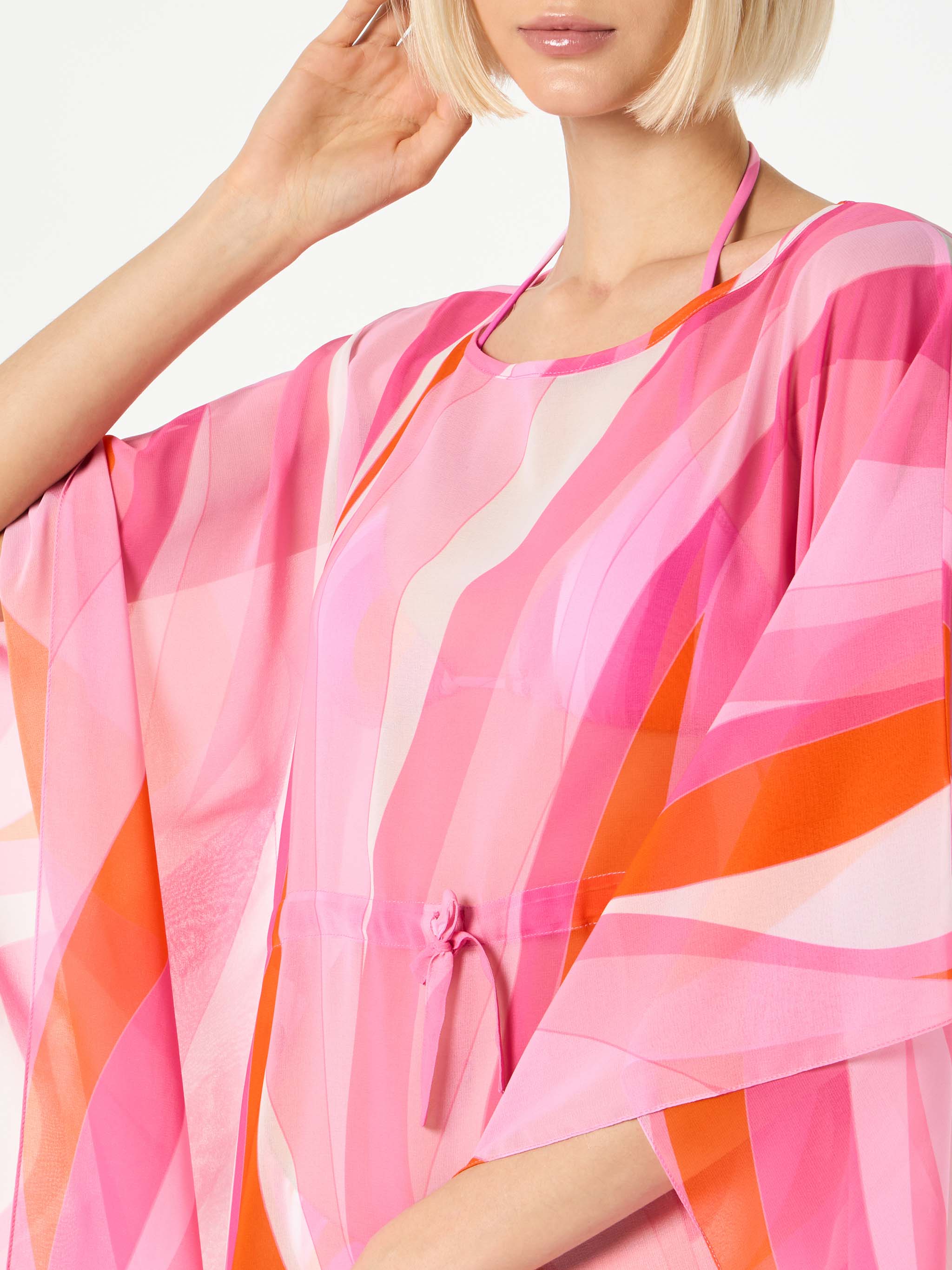 kaftan à imprimé vagues rose et orange
