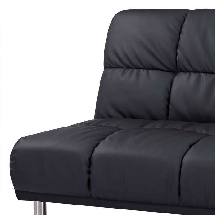 Canapé-lit clic-clac pour couchage d’appoint taille 120 x 191 cm en finition PU noir et pieds chrome - MELLOW