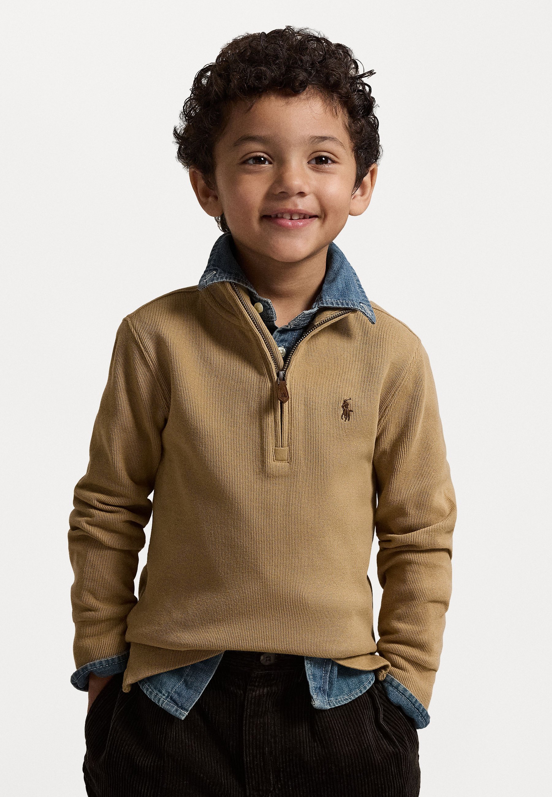Polo Ralph Lauren ESTATE-RIB QUARTER-ZIP PULLOVER - Genser - camel
