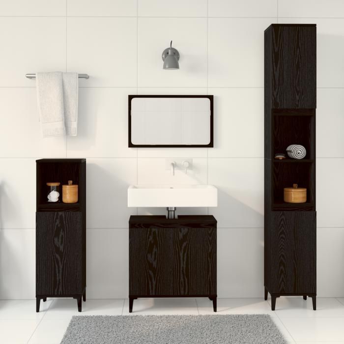 Badkamermeubelset - 3-delig - Zwart eikenhout - Samengesteld hout - Matte afwerking
