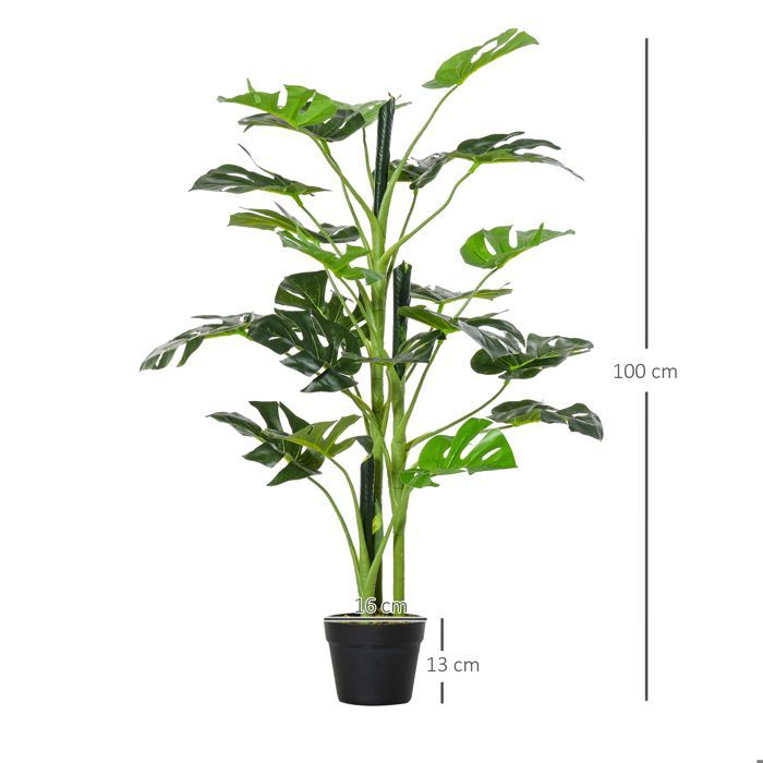 Planta artificial Outsunny - Árbol artificial Monstera con 21 hojas en maceta de cemento - plástico - Ø 16x100cm