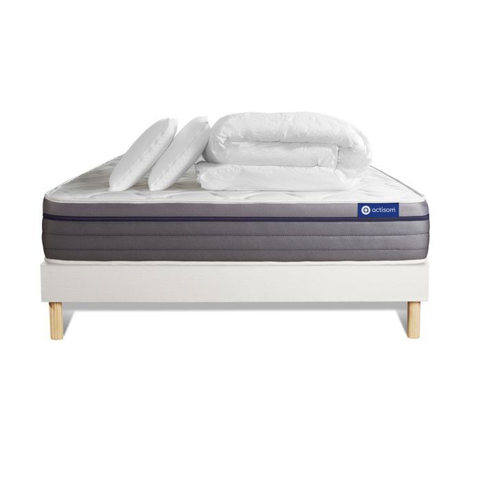 Pack lit complet 160x200 cm - Matelas + Sommier Blanc (en kit) + 2 oreillers + Couette - Actilatex Z