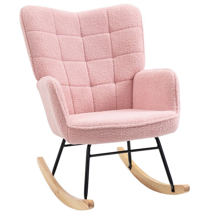 Rocking chair - HOMCOM - looped wool effect upholstery - steel frame - solid wood legs - pink