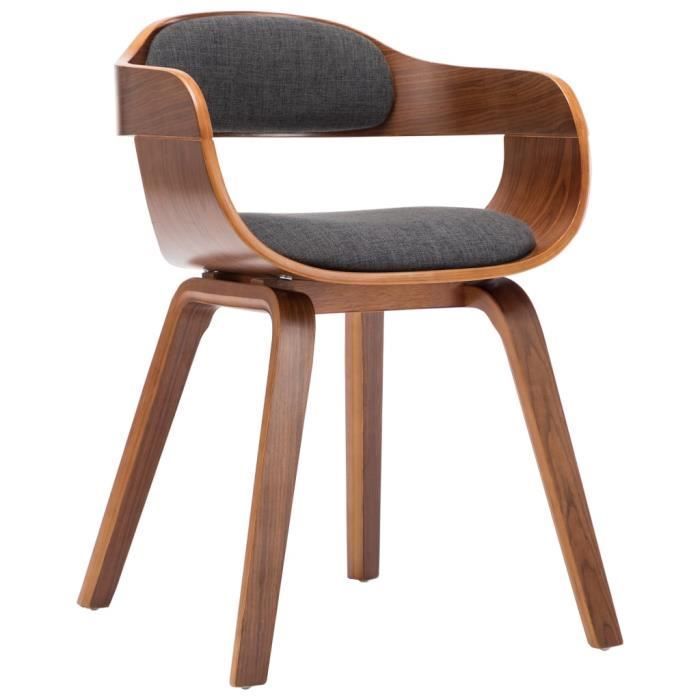 Chaise de salle à manger - VIDAXL - Gris foncé - Tissu et bois courbé