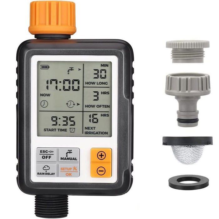 Programmateur d'arrosage automatique étanche pour goutte-à-goutte - Minuteur multifonctions (orange)