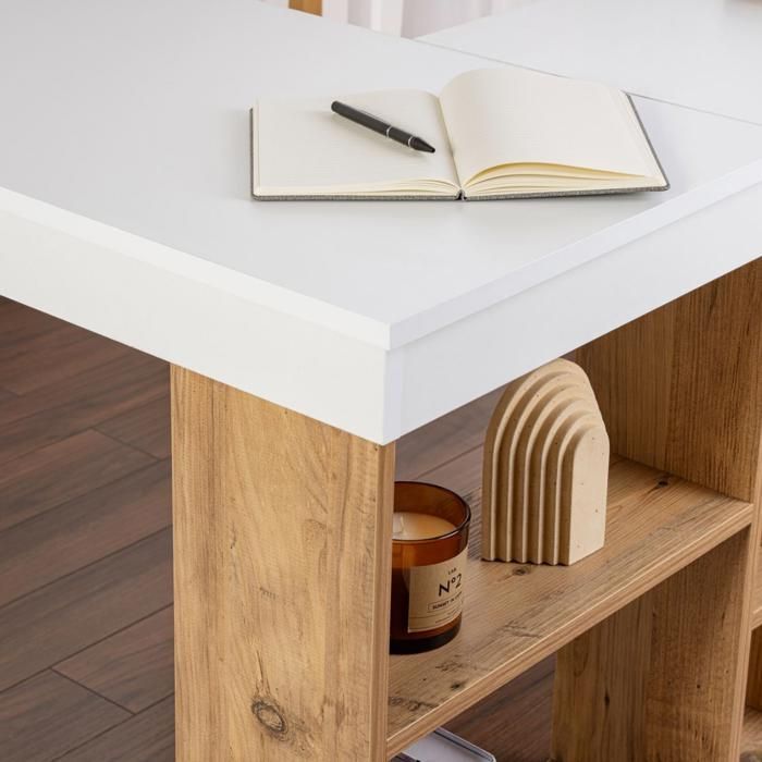 CALICOSY - Bureau d'angle avec rangements décor blanc et pin atlantique L130 cm - VESPER - Blanc