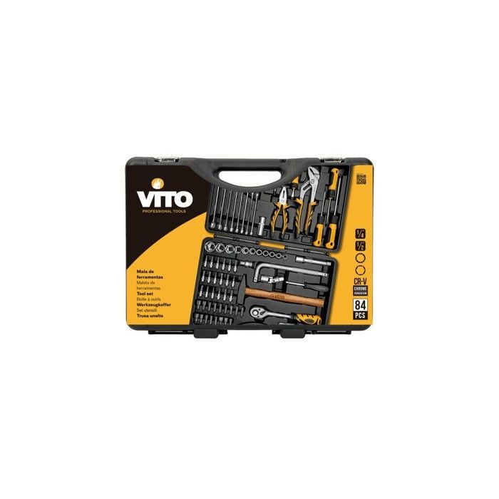 Boite à outils complète 84 pièces Chrome vanadium - Caisse à outils avec douilles et accessoires VITO