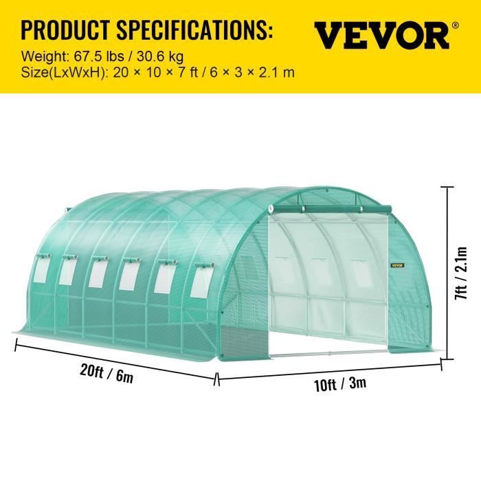 Estufa Túnel VEVOR - Estufa túnel com estrutura galvanizada e cobertura impermeável para plantas, 6,1 x 3 x 2,1 m, verde