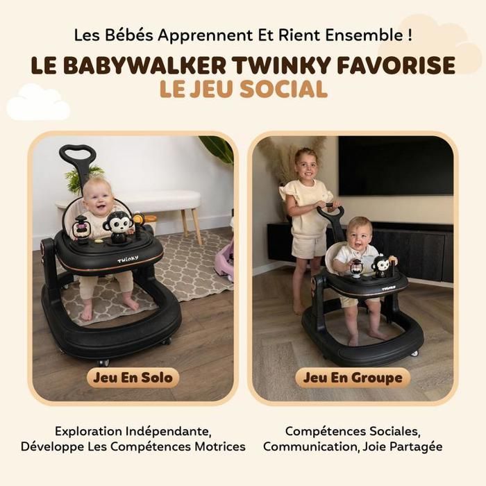 Twinky® Babywalker GO 3 en 1 | Noir | Trotteur Pliable pour Bébés | Interactif, Protection Anti-Basculement