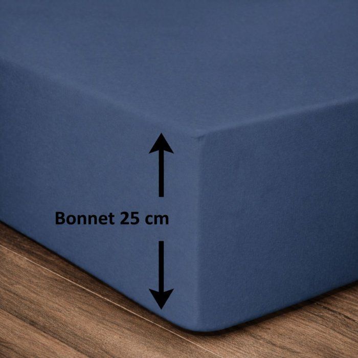 LOVELY HOME Drap housse - 90 x 190 + 25 cm - 100% coton - Bleu