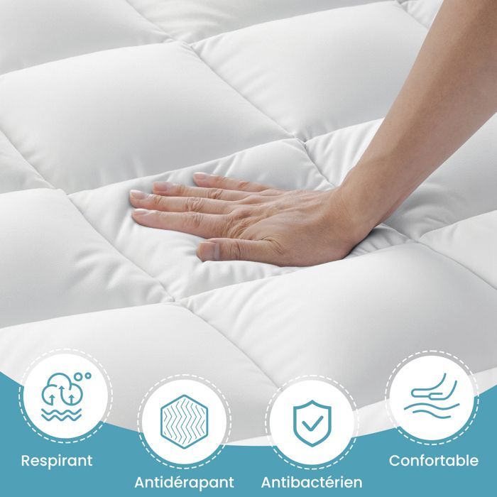BedStory Matrasoplegger 160x200 cm, 5 cm dikke vezelmatrasoplegger, zacht, anti-mijt, ademend, 2 personen