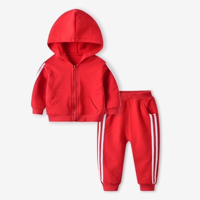 Conjunto deportivo de 2 piezas para niños: Chaqueta con capucha + pantalón, primavera/otoño, rojo.