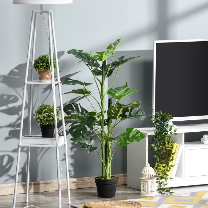 Plante artificielle - Outsunny - monstera arbre artificiel 21 feuilles pot ciment - plastique - Ø 16x100cm