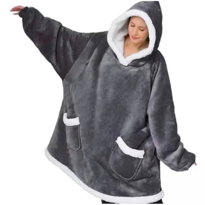 Manta con capucha para adultos, manta de forro polar tipo jersey para sofá con mangas, para hombre/mujer, con bolsillos, funda portátil para TV, invierno, 118 x 80 cm