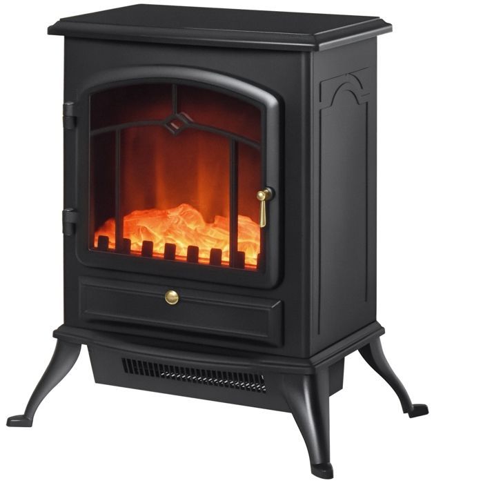 Chimenea eléctrica - HOMCOM - estilo retro con efecto de llama, termostato 1000-2000 W - acero - negro