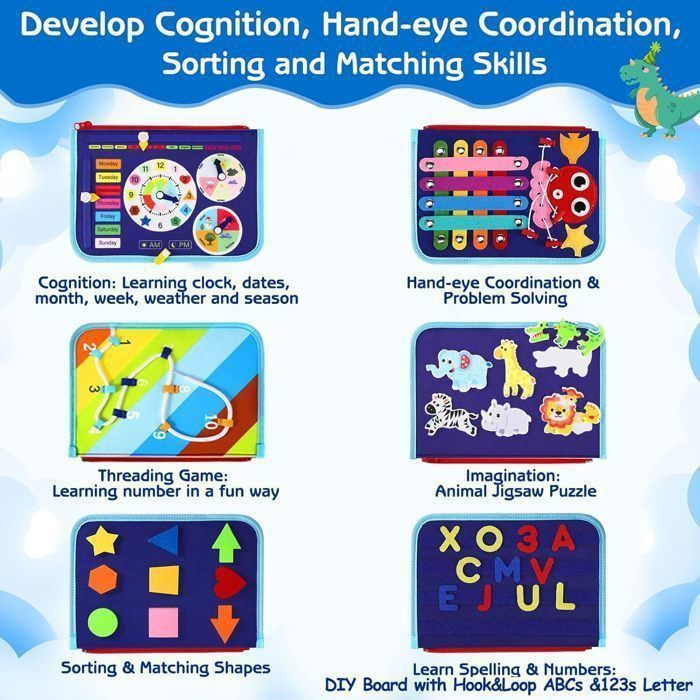 Tablero de actividades Montessori para bebés de 1 a 5 años: juegos de mesa con actividades de desarrollo para niños, regalo educativo para niños y niñas.