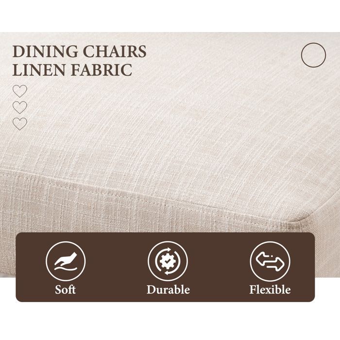 Wahson Lot de 2 Chaise Salle à Manger en Bois et Lin, Chaise Médiévale, Chaise Salle à Manger avec Coussin Épais, Bois Naturel
