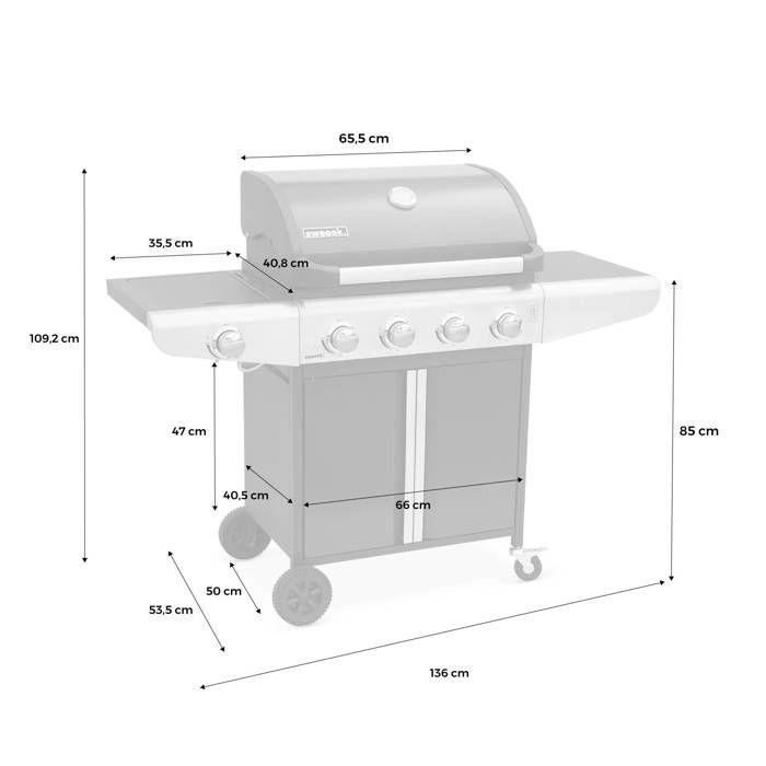 Gas barbecue - Bazin Grey anthracite - Outdoor kitchen with 5 burners including 1 side burner with shelves and thermometer.