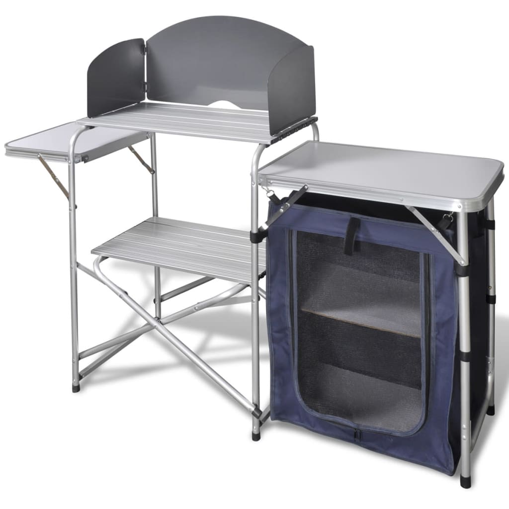Vidaxl Folding Aluminum Kitchen with Shelves and Rack