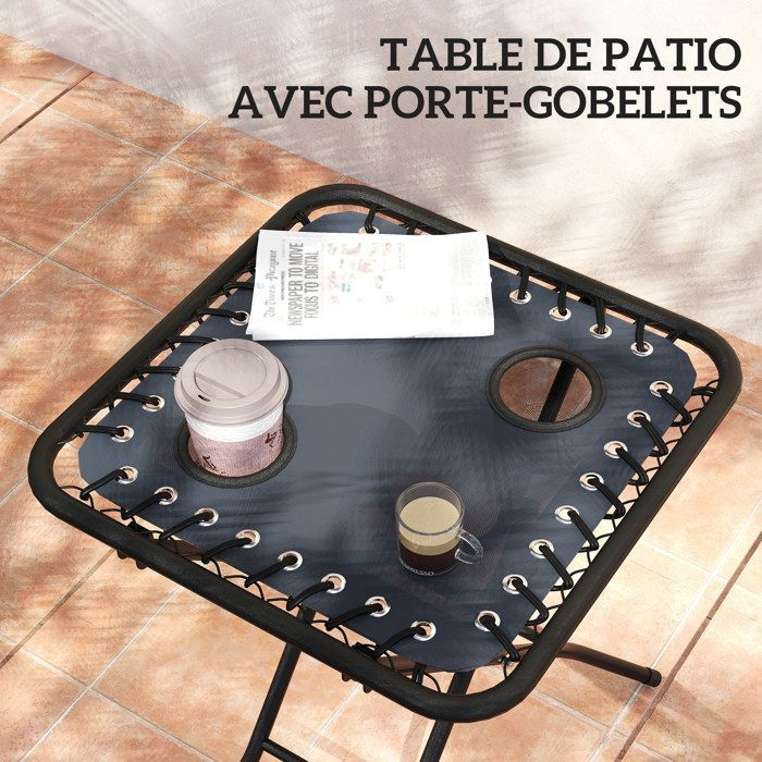 Juego de 2 tumbonas plegables y reclinables con mesa auxiliar - Outsunny - portavasos y reposacabezas - capacidad de carga de 120 kg - gris