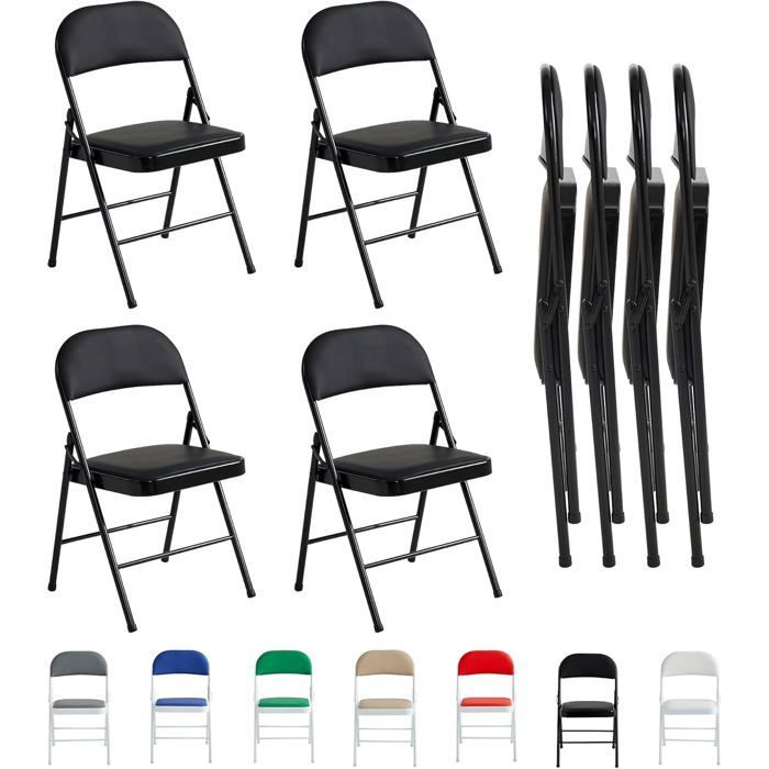 Lot de 4 chaises pliantes en similicuir avec cadre en métal et siège rembourré, faciles à plier et à ranger pour la maison
